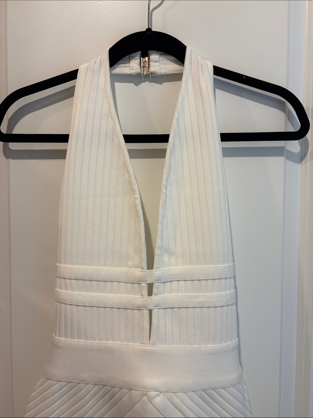 Commense Ivory Backless Halter Ribbed Midi Dress - Picture 2 of 3